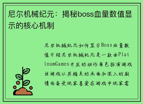 尼尔机械纪元：揭秘boss血量数值显示的核心机制